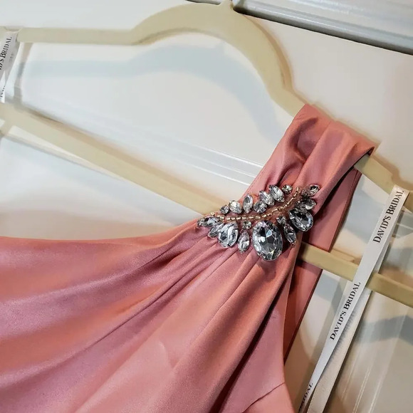 David's Bridal Pink One Shoulder Bridesmaid Dress Size 4 - Picture 8 of 12